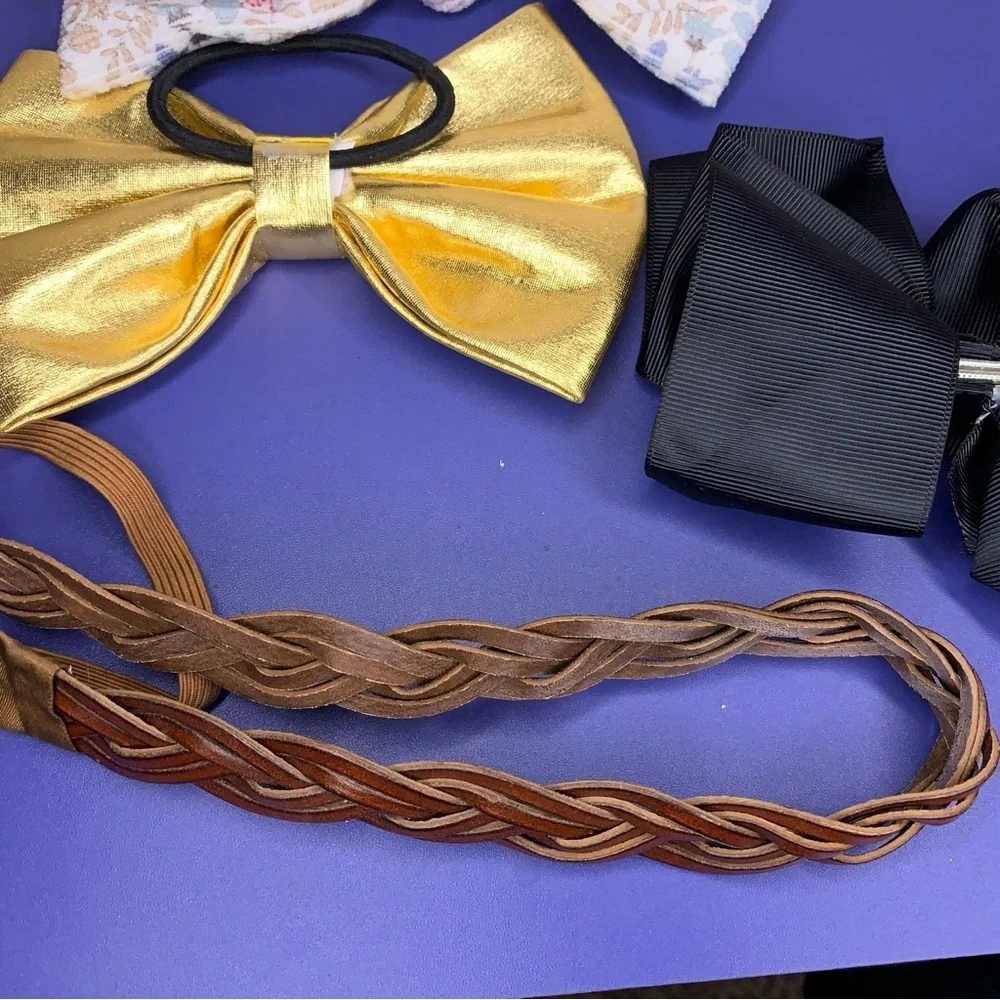 Lot Of 4 Hair Accessories Bows Headbands Gold Colorful Floral Faux Leather